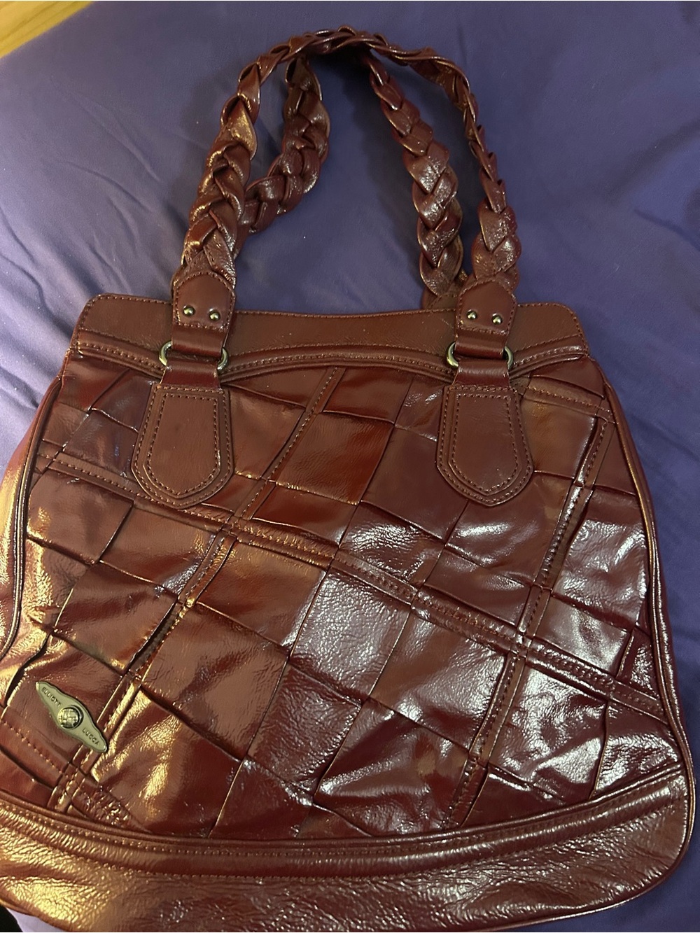 Elliott Lucca Braided Leather Patchwork Shoulder Bag in Burgundy - Picture 2 of 12